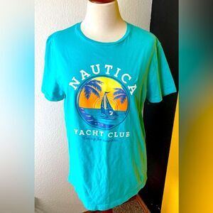 Nautica Men's  Medium Teal Graphic Yacht Club Short sleeves tee NWT
